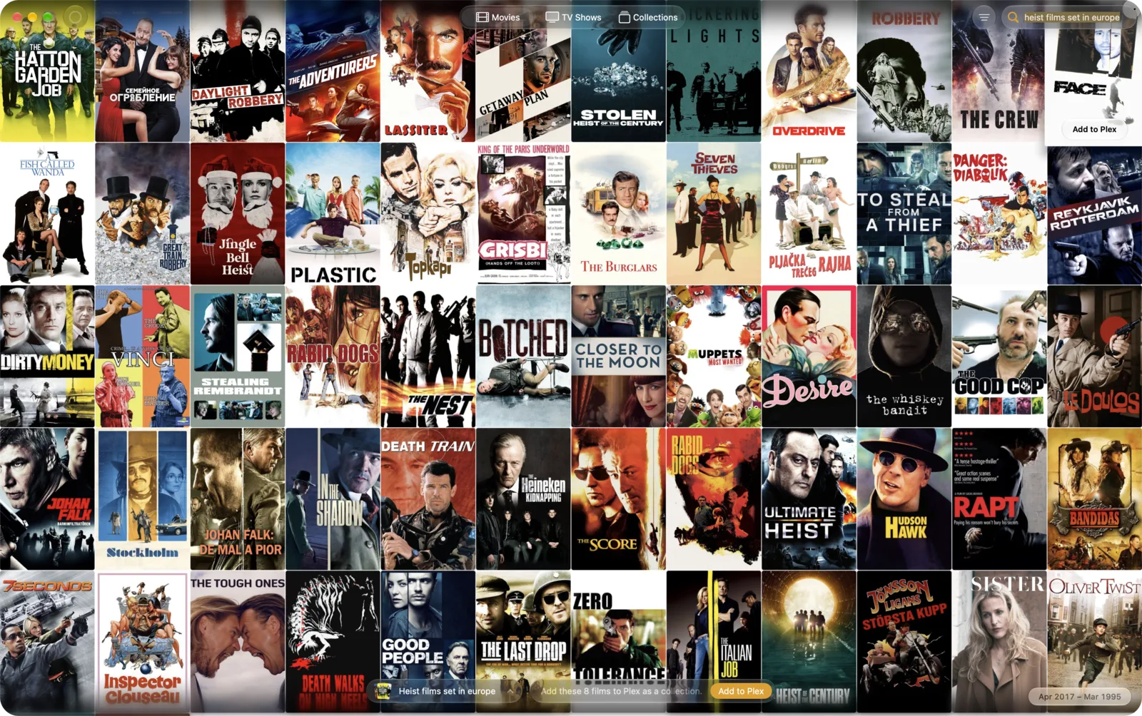 StreamBridge search, showing films that match a description