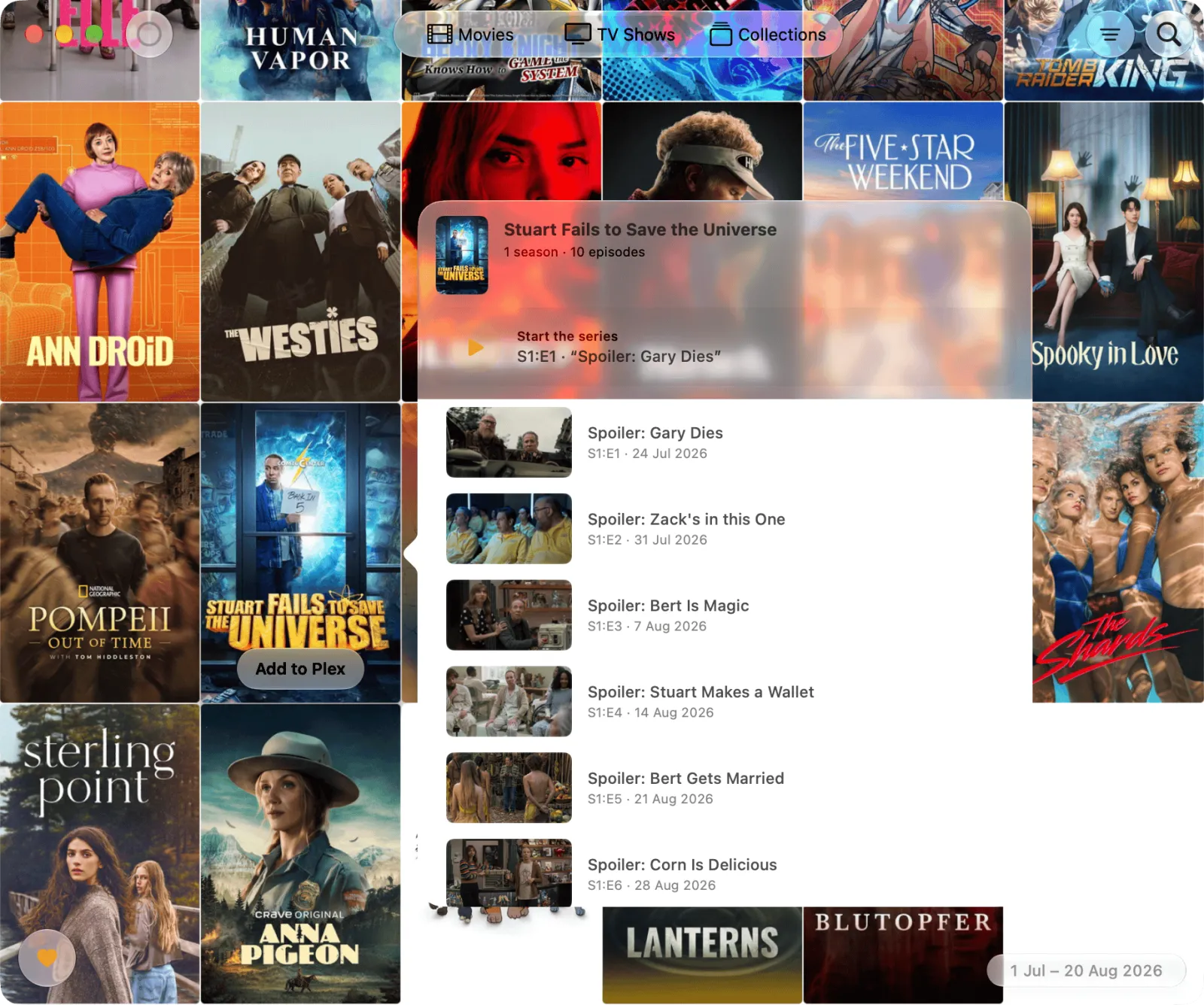 Browsing a TV series and its episodes in StreamBridge